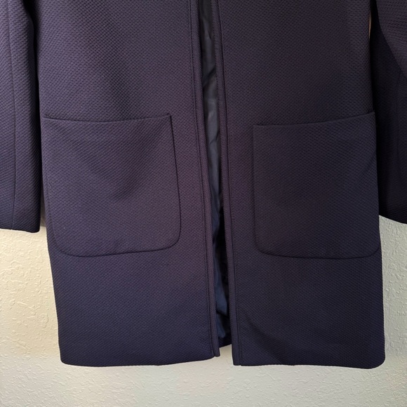 H&M navy blue waffle long coat blazer pocket open front 6 - Picture 3 of 9